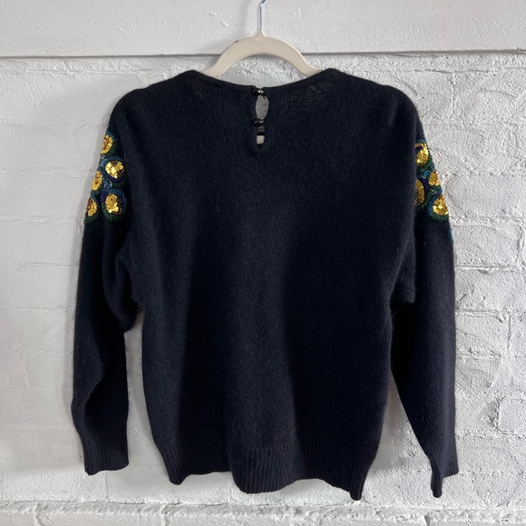 I.B. Diffusion Floral Sequined Silk Angora Sweater Black Fuzzy Vintage 90’s - Picture 15 of 15